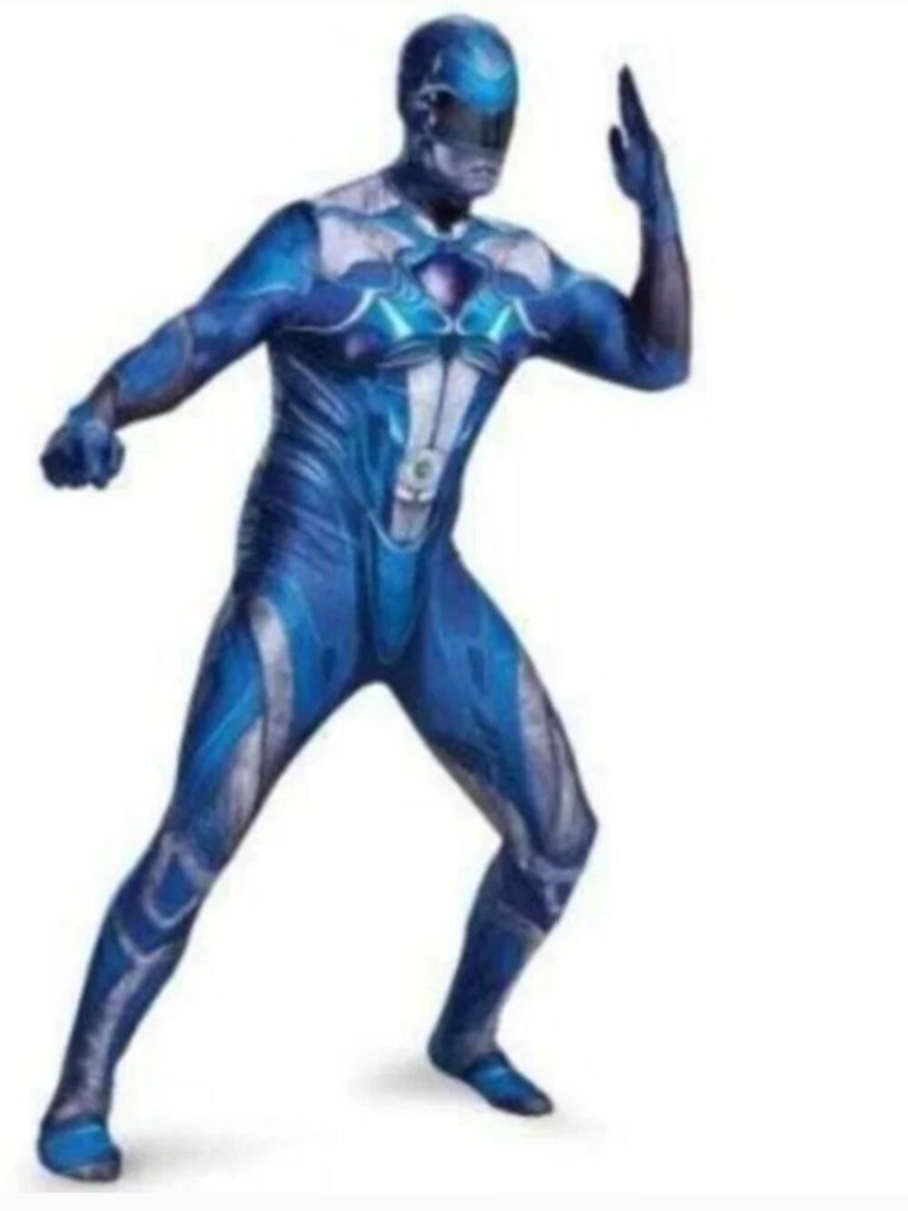 Power Ranger Halloween Costume 2XL Blue Skin Bodysuit 1 Pc Party Mens Adult